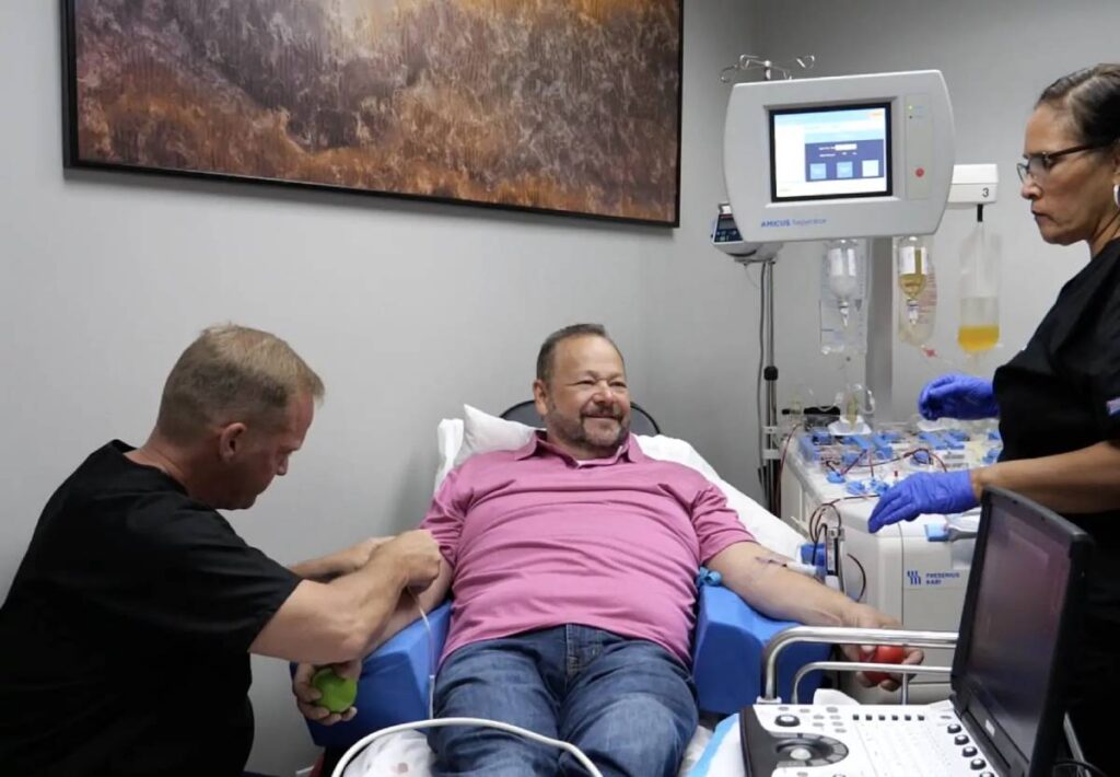 Patient receiving plasma exchange therapy as part of MDLifespan wellness and detox program
